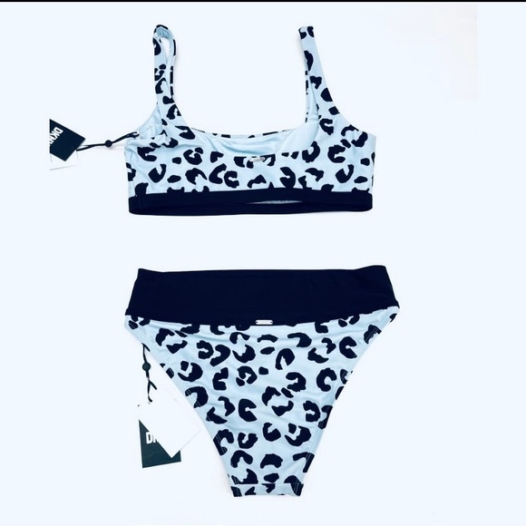 NWT DKNY Cheetah / Leopard Animal Print Hi Rise Bikini Size Top XL, Bottom Large - Picture 6 of 10